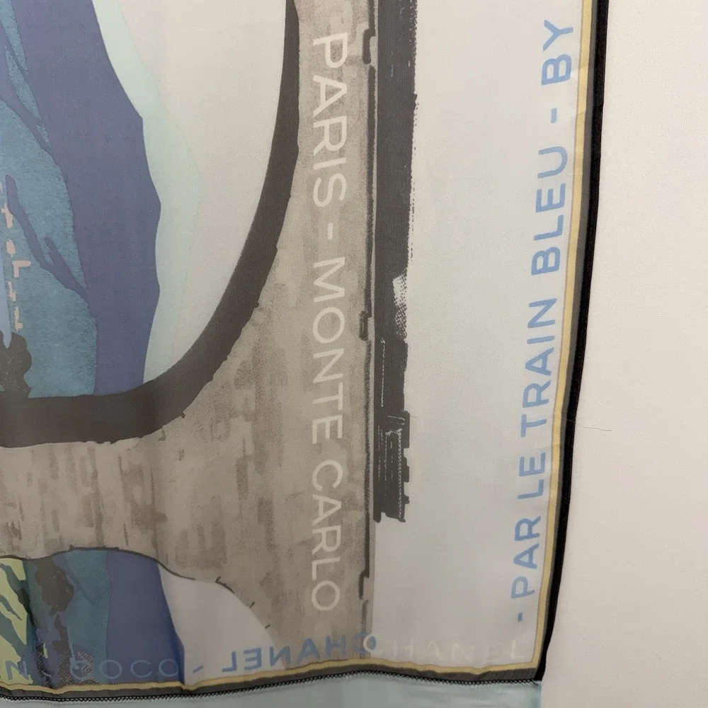 Chanel Silk Sheer Scarf By The Blue Train Coco Chanel Paris Monte Carlo 25